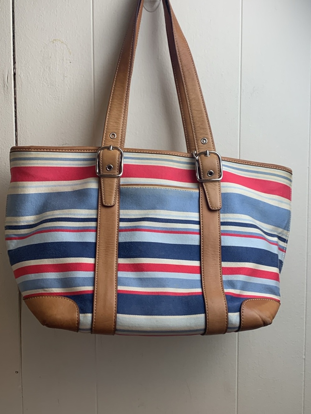 Coach Hampton Striped Casual Tote Bag with Tan Trim - Classic Carry No A2J-7743